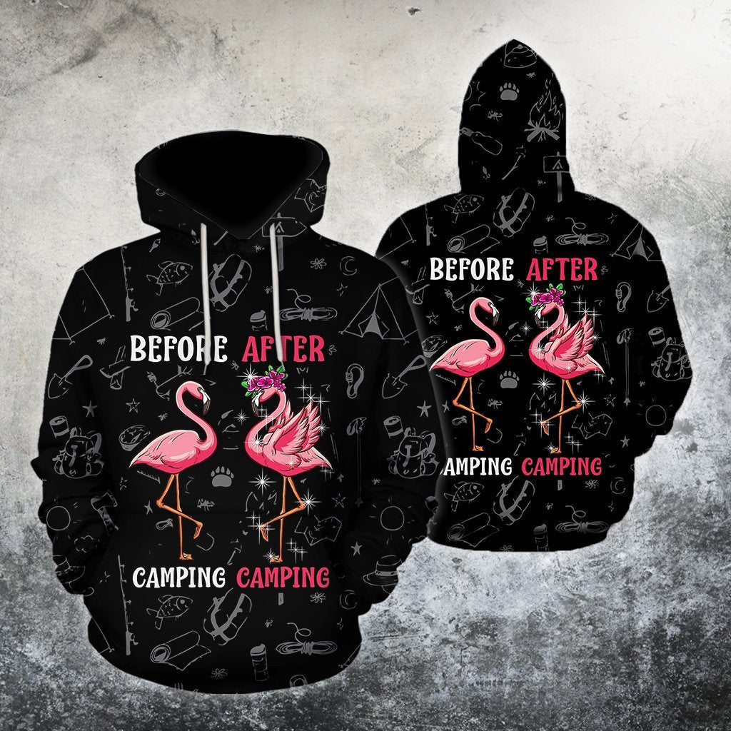 Beautiful All Over Printed Flamingo Before And After Camping Hoodie MH-MEI