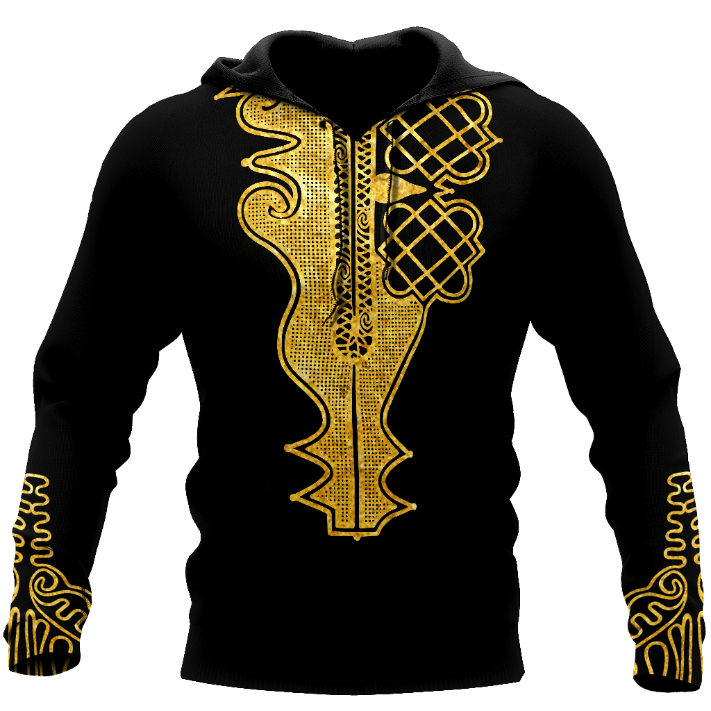 African Golden Dashiki Pattern D Over Printed Unisex Deluxe Hoodie ML