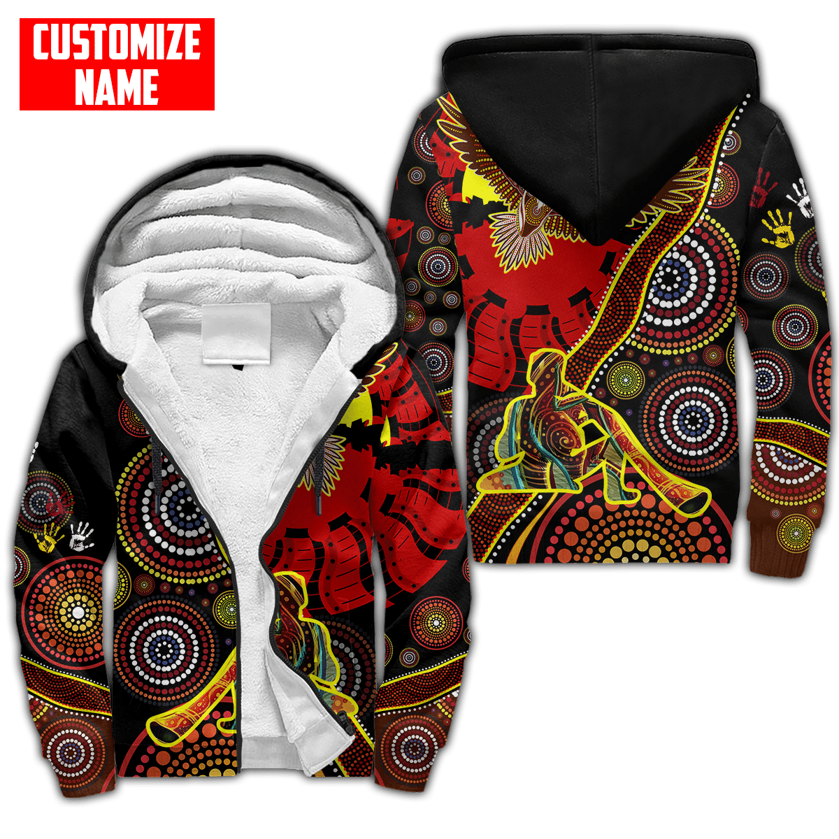 Aboriginal didgeridoo Eagle Flag Custom name Fleece Zip-Up Hoodie