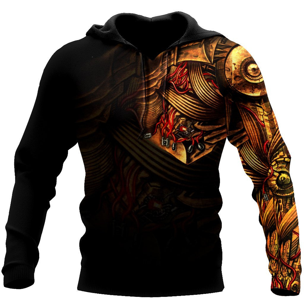 All Over Printed Steampunk Mechanic Tattoo Hoodie For Men and Women TN