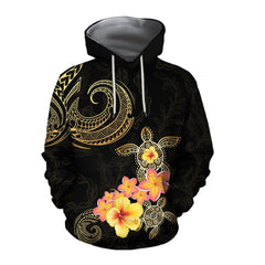 Amazing Polynesian Tattoo Turtle Hibiscus Frangipani Hoodie ML