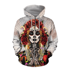 All Over Printed Day Of The Dead Catrina Hoodie -MEI