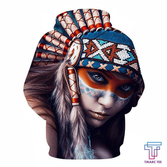 BLUE, RED AND WHITE NATIVE AMERICAN GIRL D HOODIE - NATIVE AMERICAN CLOTHING NVD