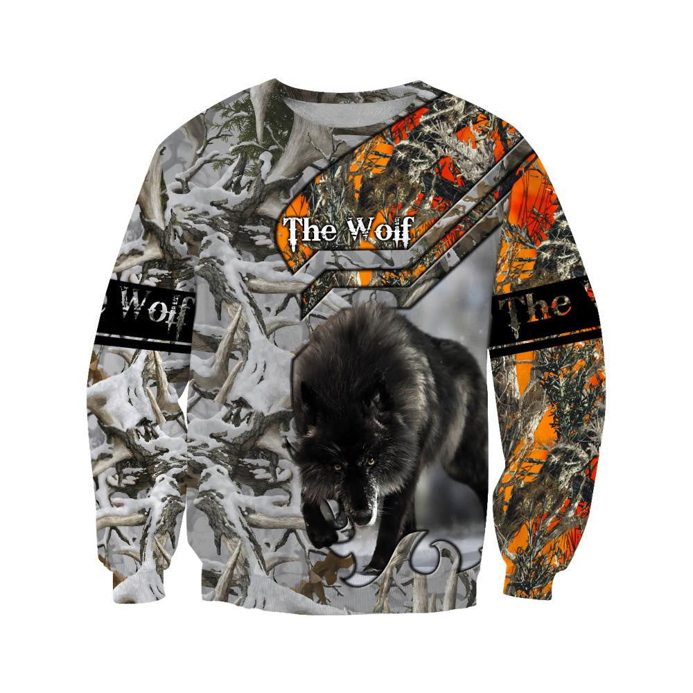 Black Wolf Camo All Over Printed Unisex Hoodie ML