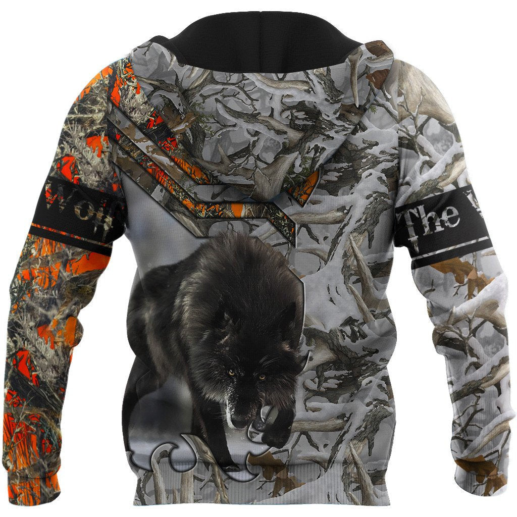 Black Wolf Camo All Over Printed Unisex Hoodie ML