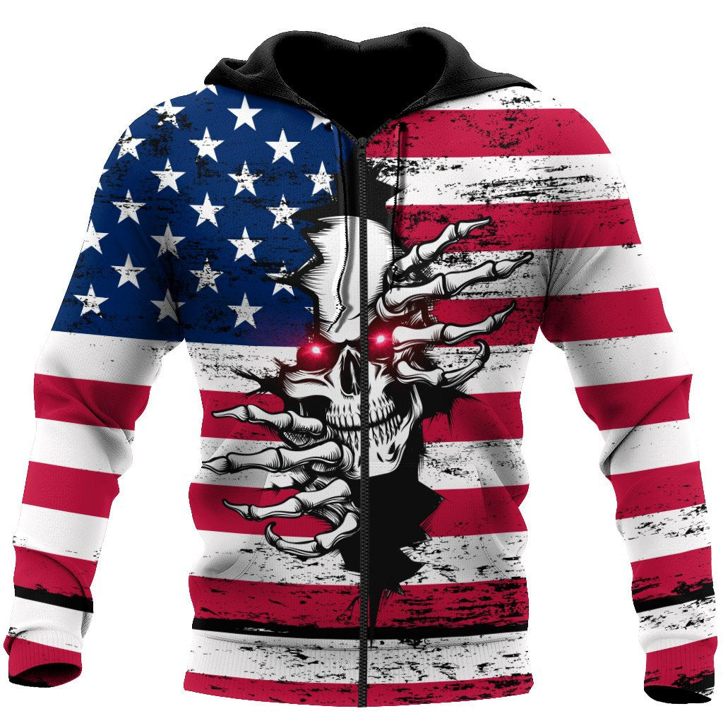 American Red Eyes Skull Hoodie For Men And Women DQB