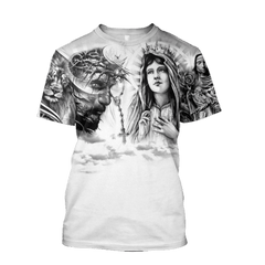 Jesus Christ and Maria Tattoo Printed Hoodie, T-Shirt for Men and Women