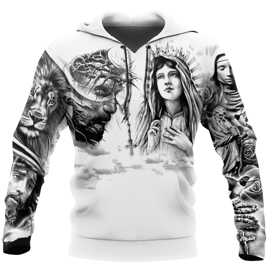 Jesus Christ and Maria Tattoo Printed Hoodie, T-Shirt for Men and Women