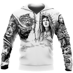 Jesus Christ and Maria Tattoo Printed Hoodie, T-Shirt for Men and Women