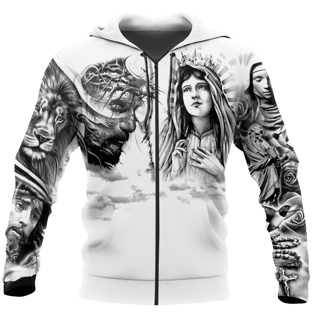 Jesus Christ and Maria Tattoo Printed Hoodie, T-Shirt for Men and Women