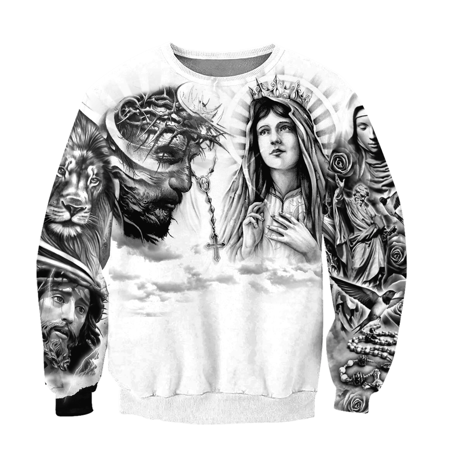 Jesus Christ and Maria Tattoo Printed Hoodie, T-Shirt for Men and Women