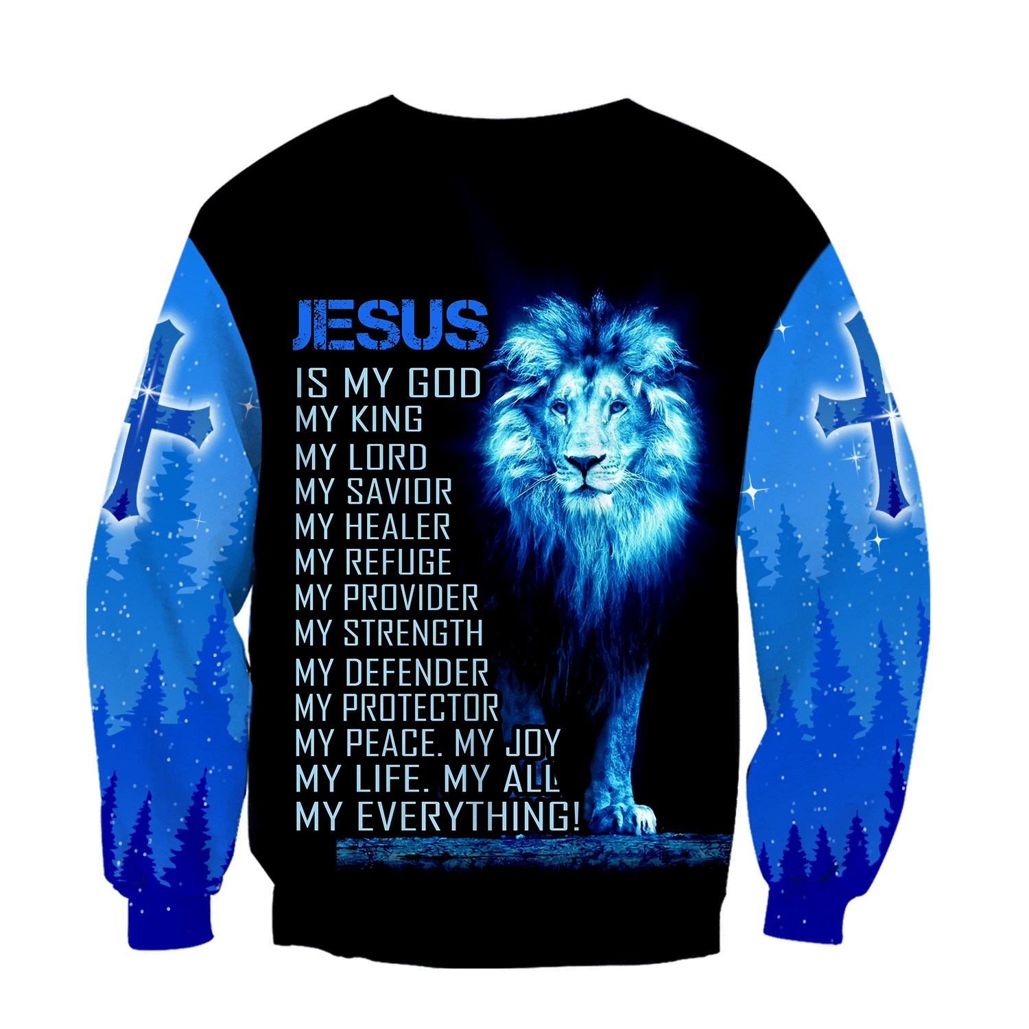 Jesus Christ Cross and Lion Blue Printed Hoodie, T-Shirt for Men and Women