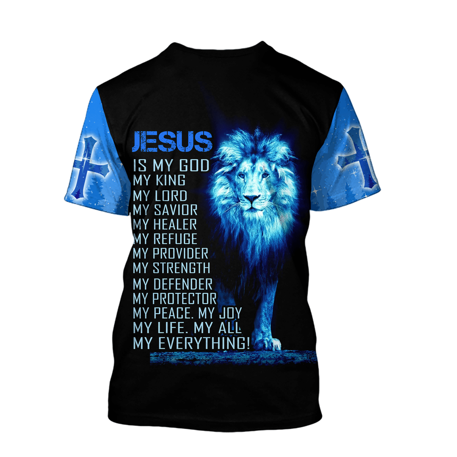 Jesus Christ Cross and Lion Blue Printed Hoodie, T-Shirt for Men and Women