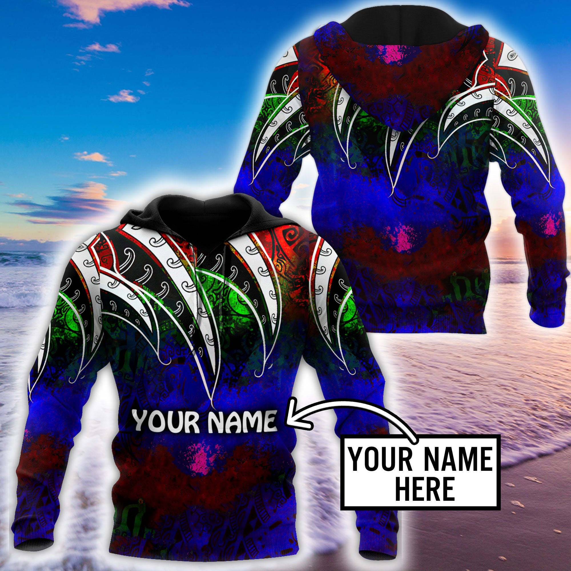 Amazing Polynesian Tattoo And Color Personalized Unisex Deluxe Hoodie ML