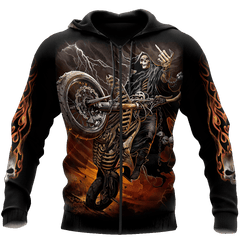 Fire Biker Skull Hoodie For Men And Women TNA