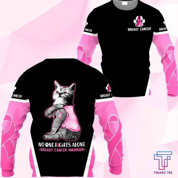 D Breast Cancer Cat No One Fight Alone Hoodie T-Shirt Sweatshirt SU