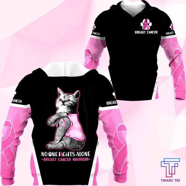 D Breast Cancer Cat No One Fight Alone Hoodie T-Shirt Sweatshirt SU