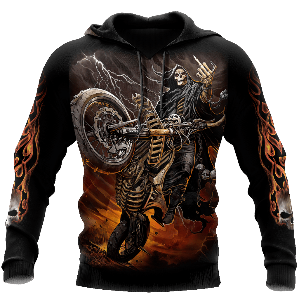 Fire Biker Skull Hoodie For Men And Women TNA