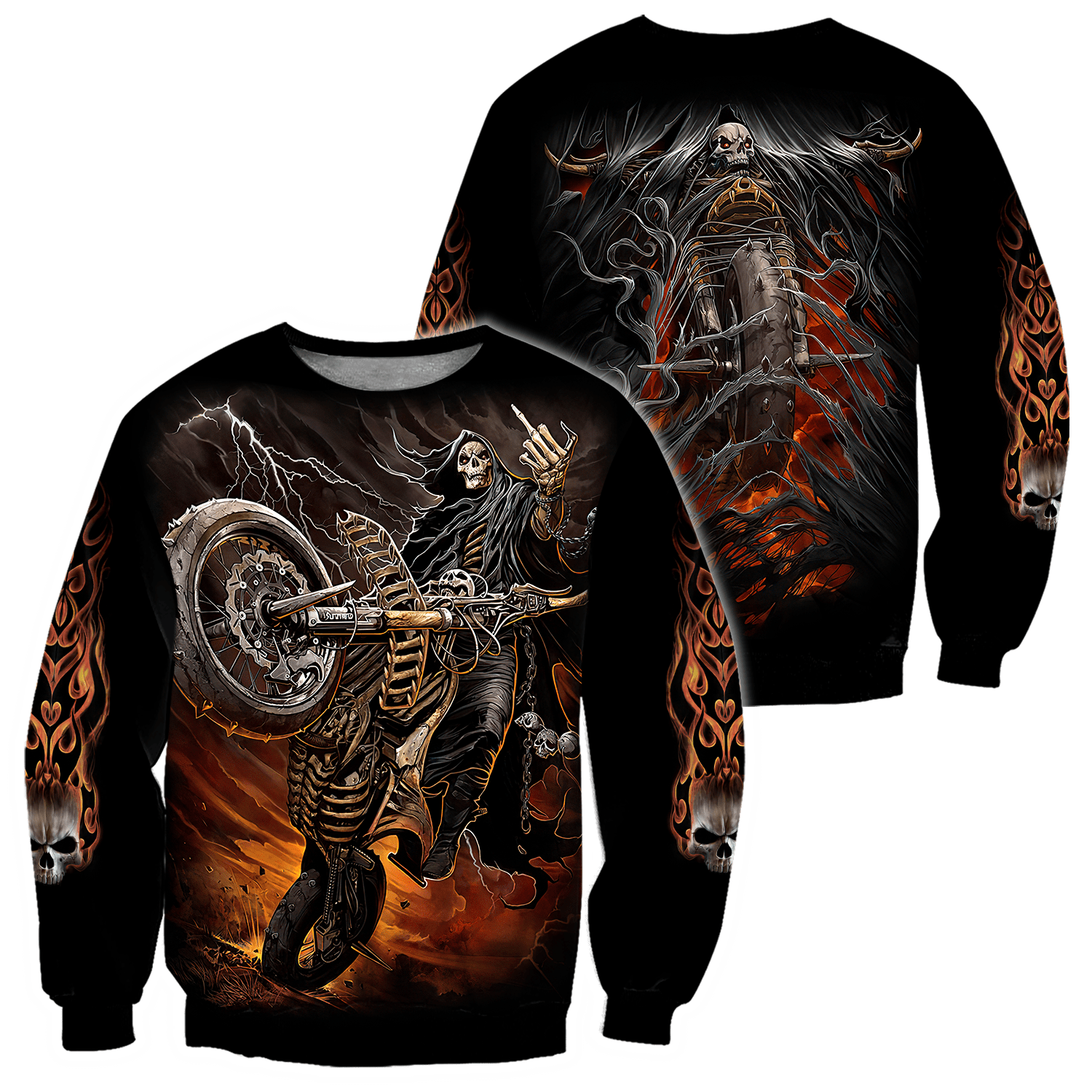 Fire Biker Skull Hoodie For Men And Women TNA