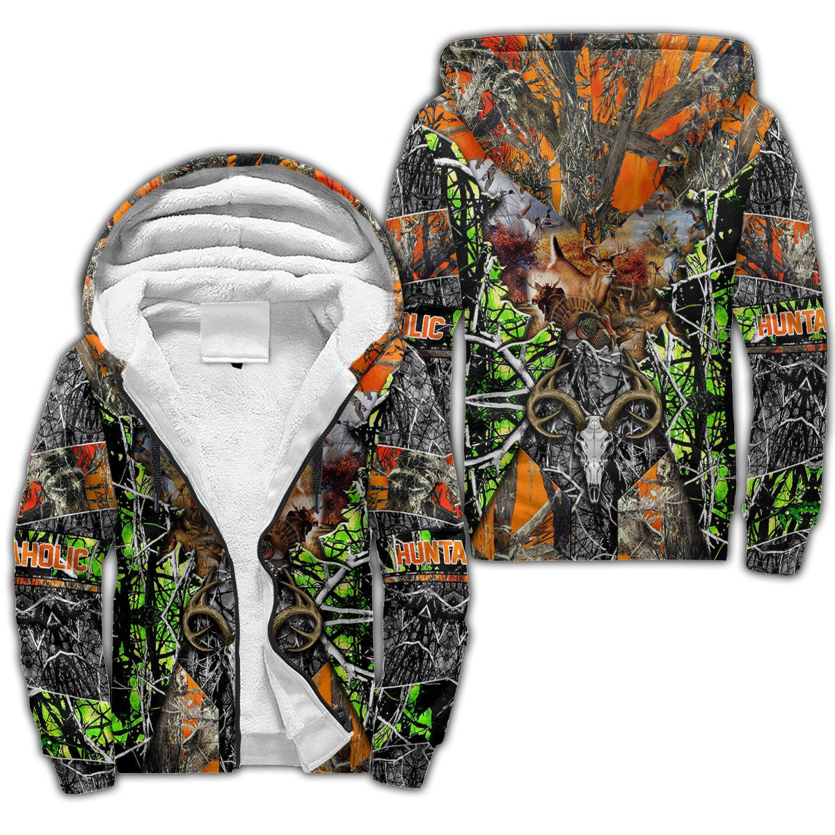 Huntaholic Hunting Camo Over Printed Unisex Deluxe Hoodie ML