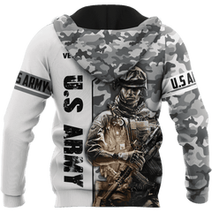 US Army Veteran Black and White Camo Printed Hoodie