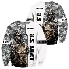 US Army Veteran Black and White Camo Printed Hoodie