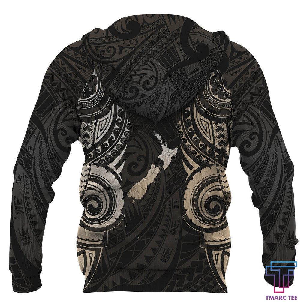 Maori Tattoo with Map New Zealand All Over Hoodie PL