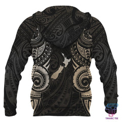 Maori Tattoo with Map New Zealand All Over Hoodie PL