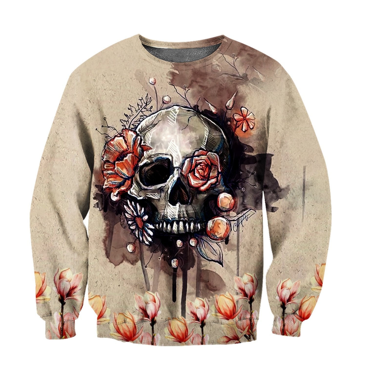 Skull And Flowers Art Hoodie For Men And Women TNA