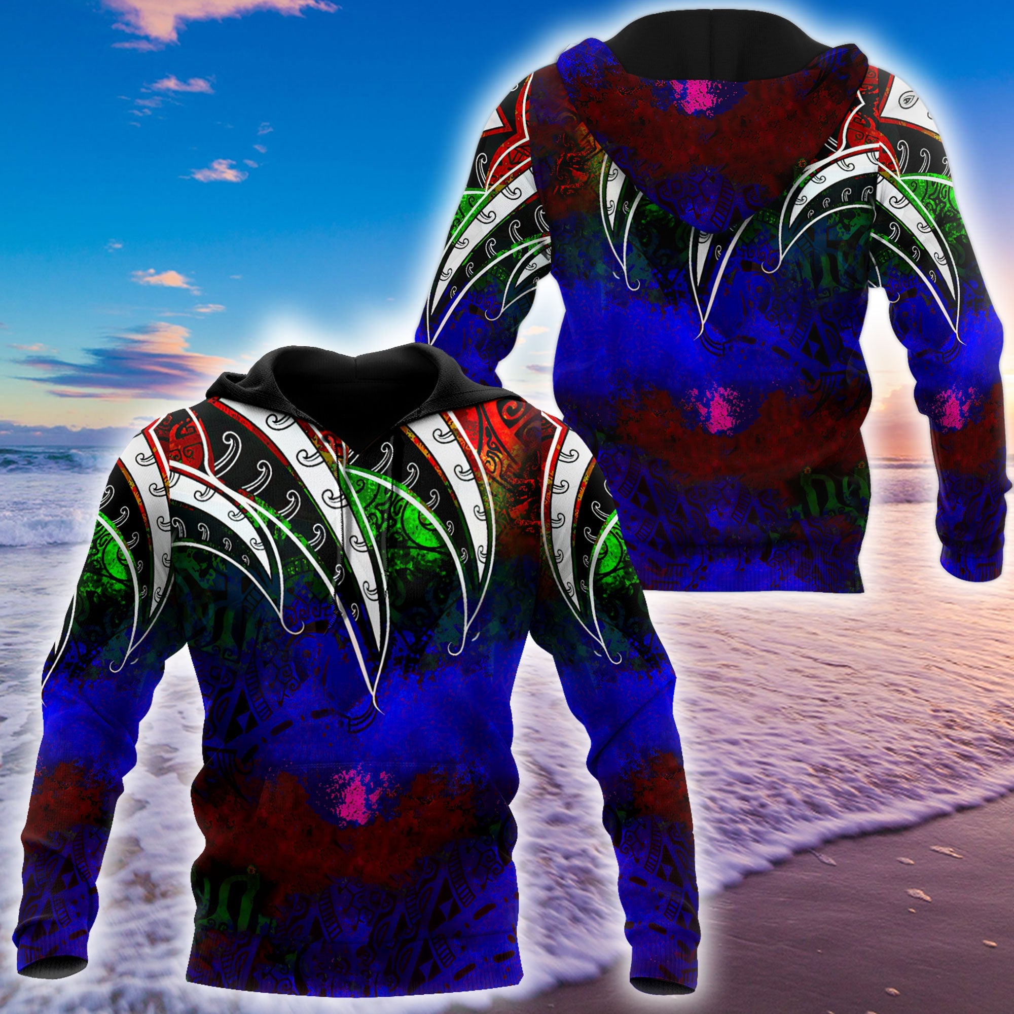 Amazing Polynesian Tattoo And Color Unisex Deluxe Hoodie ML