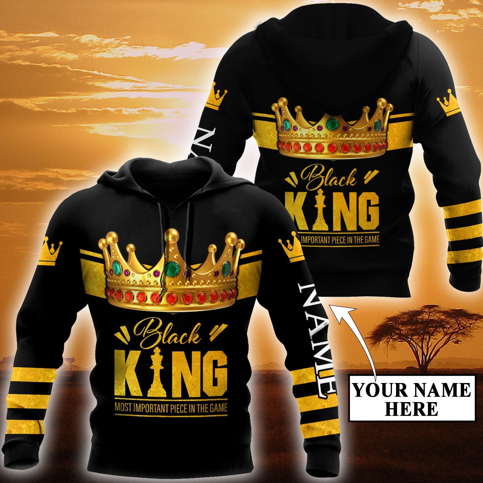 African Culture Custom Name Black King Unisex Hoodie ML