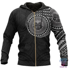 Polynesian Tiki Face? Tattoo Style Hoodie Gray NVD