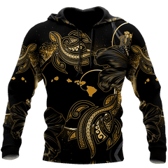 Amazing Polynesian Hawaii Turtle Golden Tattoo Unisex Deluxe Hoodie ML