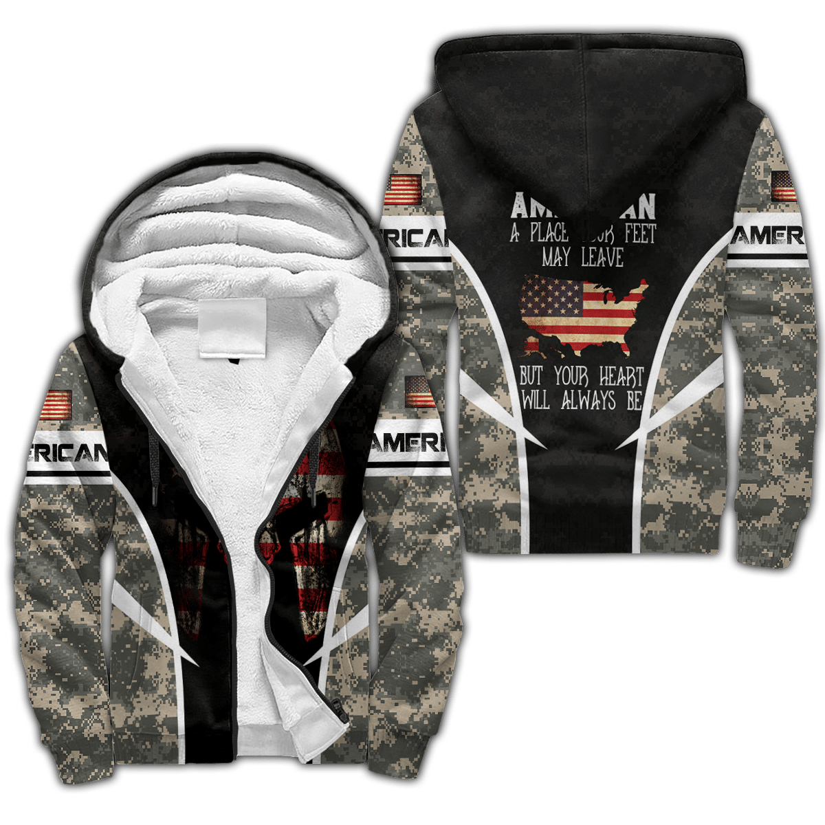 American D Over Printed Unisex Deluxe Hoodie ML MH