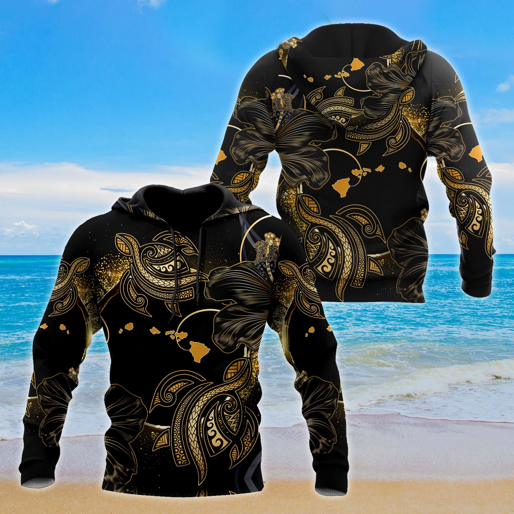 Amazing Polynesian Hawaii Turtle Golden Tattoo Unisex Deluxe Hoodie ML