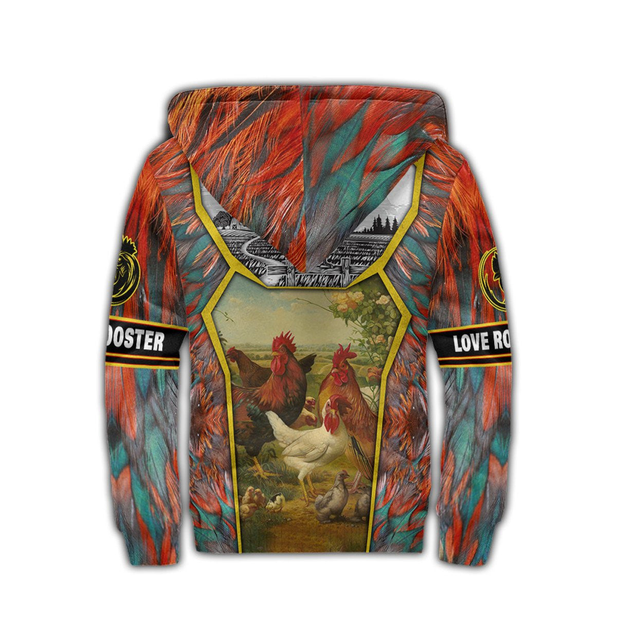 Rooster Floral All Over Printed Unisex Deluxe Hoodie ML