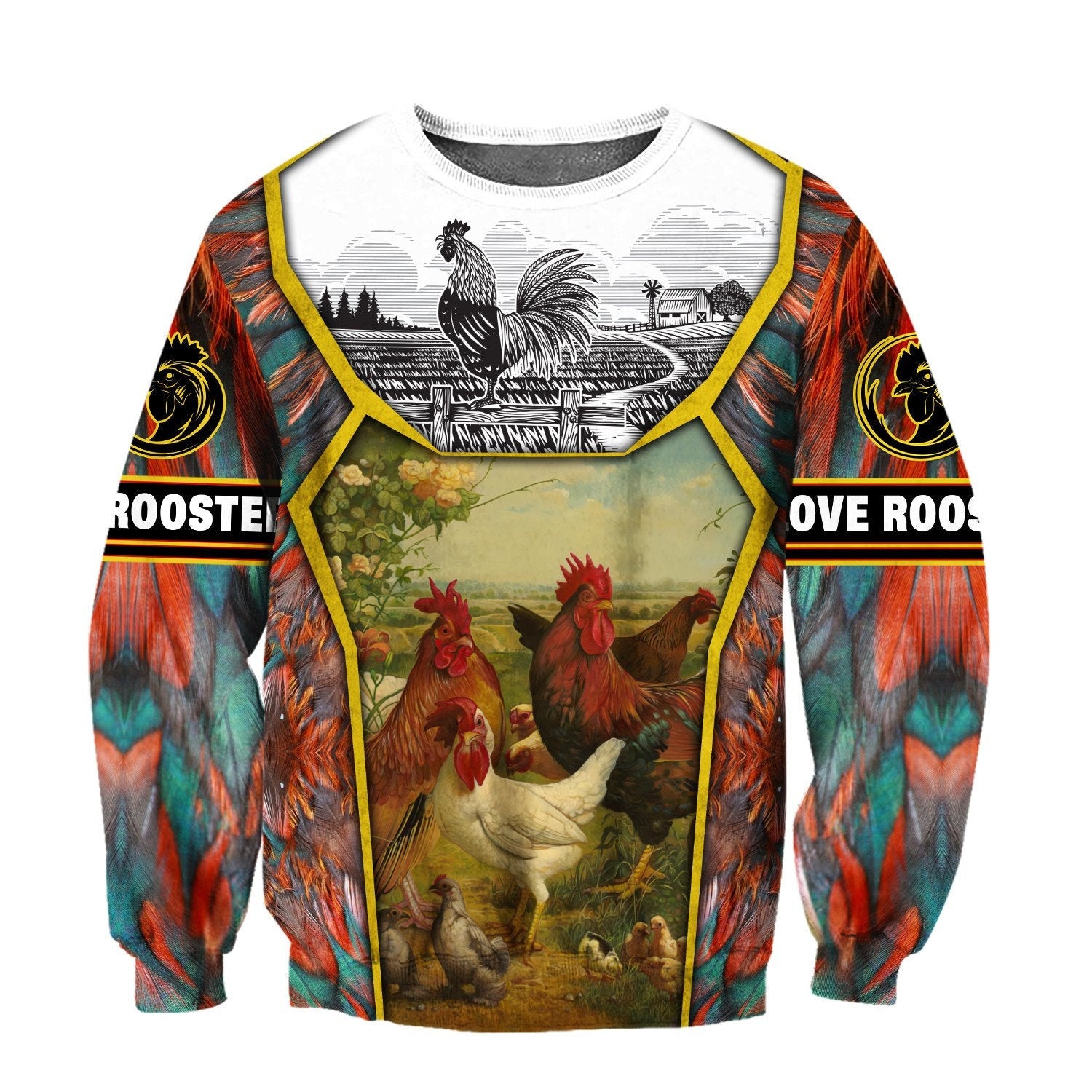 Rooster Floral All Over Printed Unisex Deluxe Hoodie ML