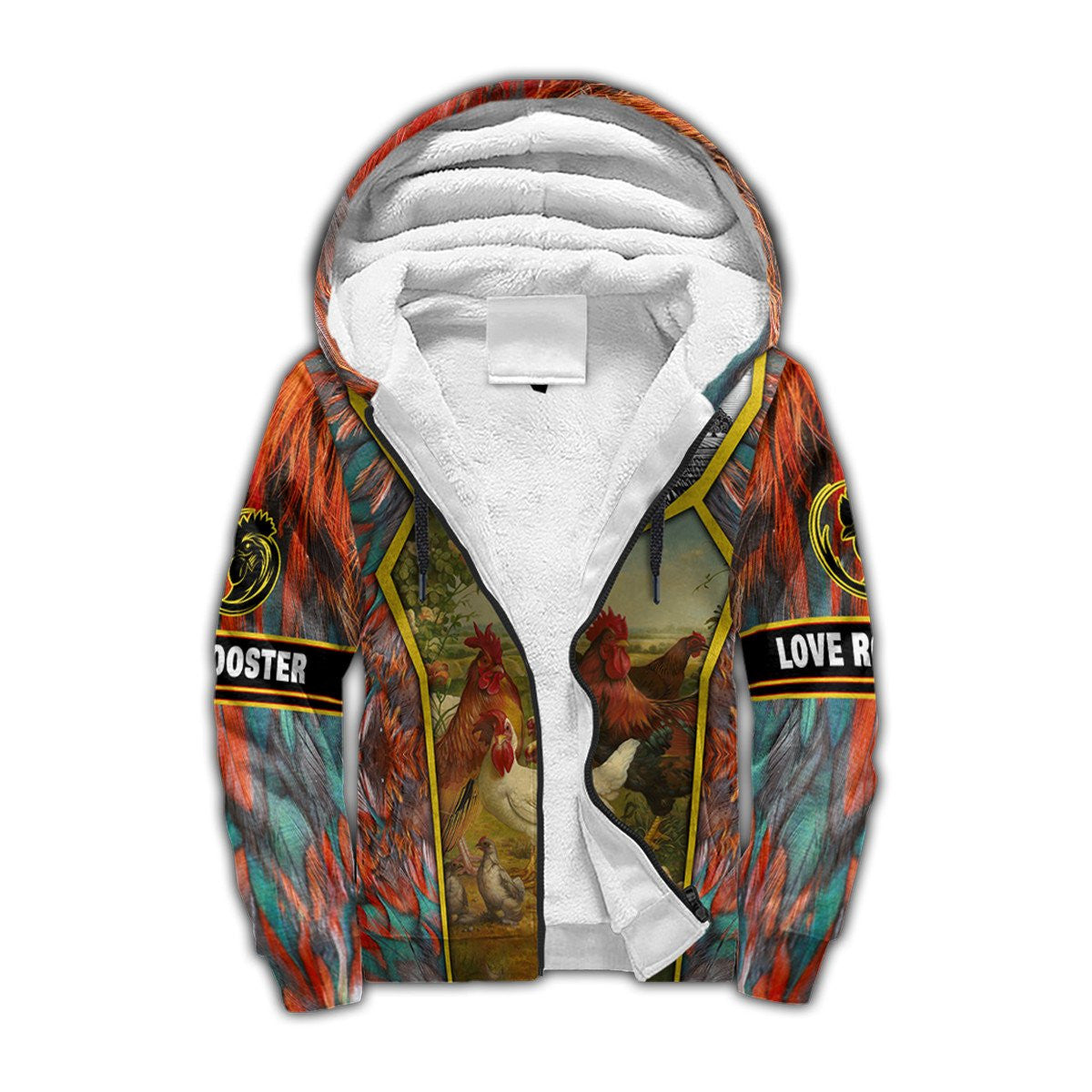 Rooster Floral All Over Printed Unisex Deluxe Hoodie ML