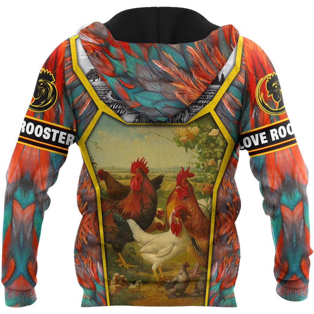 Rooster Floral All Over Printed Unisex Deluxe Hoodie ML