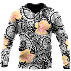 Amazing Polynesian Tattoo And Hibiscus Unisex Deluxe Hoodie ML