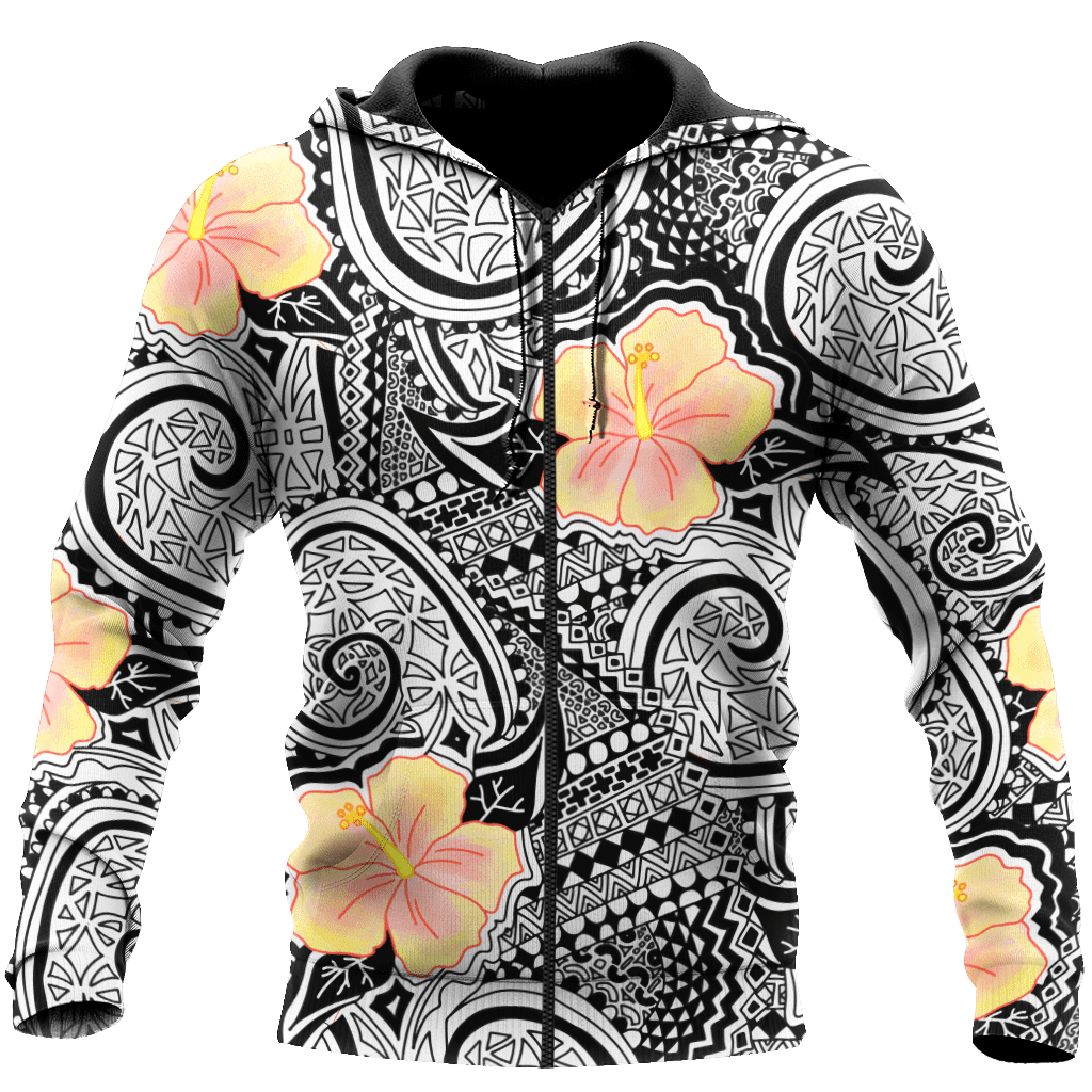 Amazing Polynesian Tattoo And Hibiscus Unisex Deluxe Hoodie ML