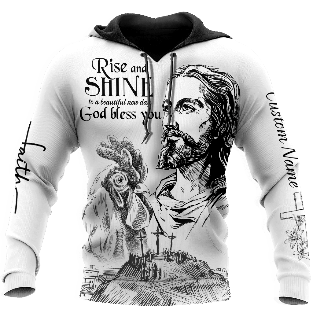 Rooster Rise And Shine Jesus D Over Printed Unisex Deluxe Hoodie ML