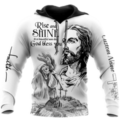 Rooster Rise And Shine Jesus D Over Printed Unisex Deluxe Hoodie ML