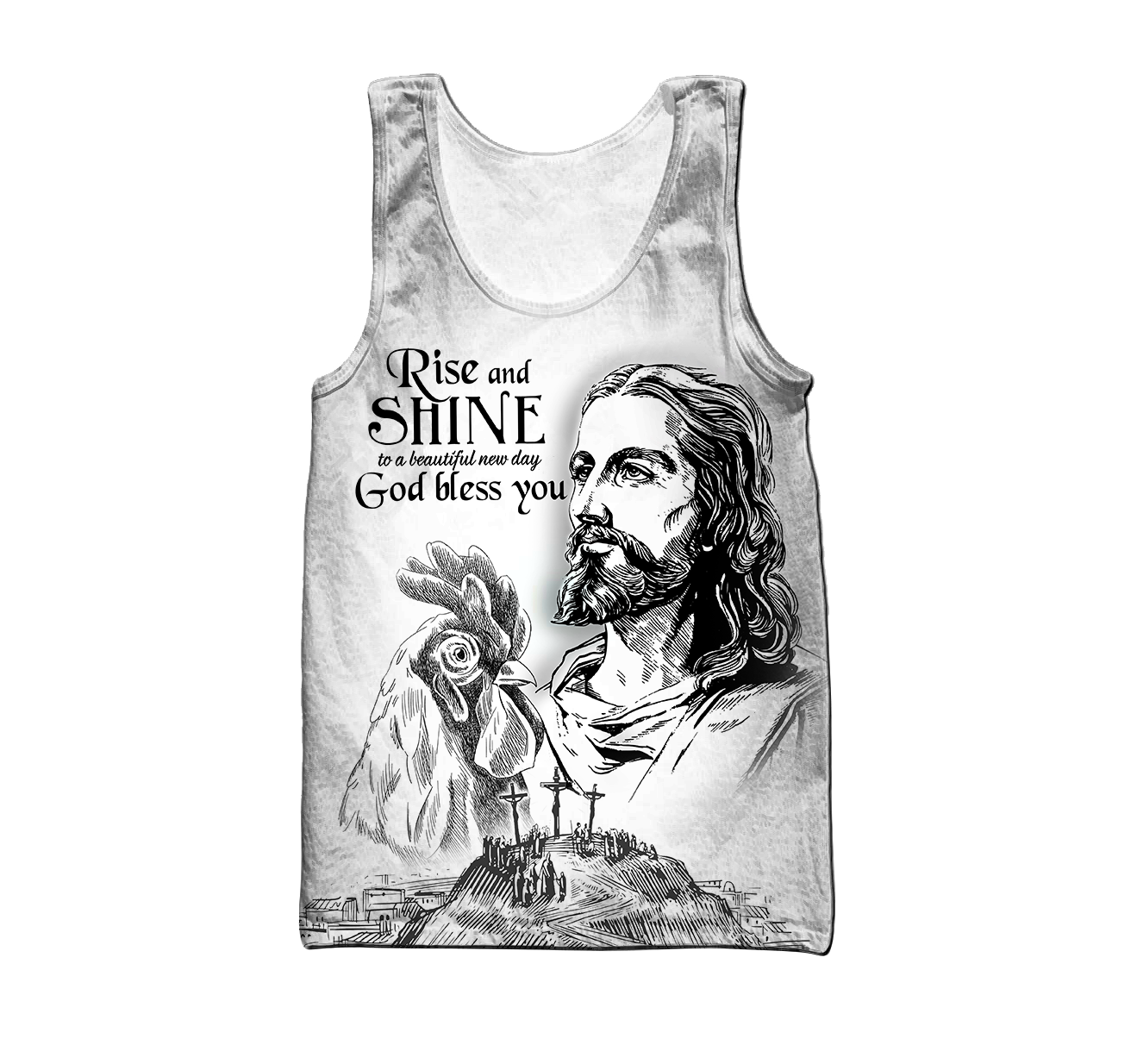 Rooster Rise And Shine Jesus D Over Printed Unisex Deluxe Hoodie ML