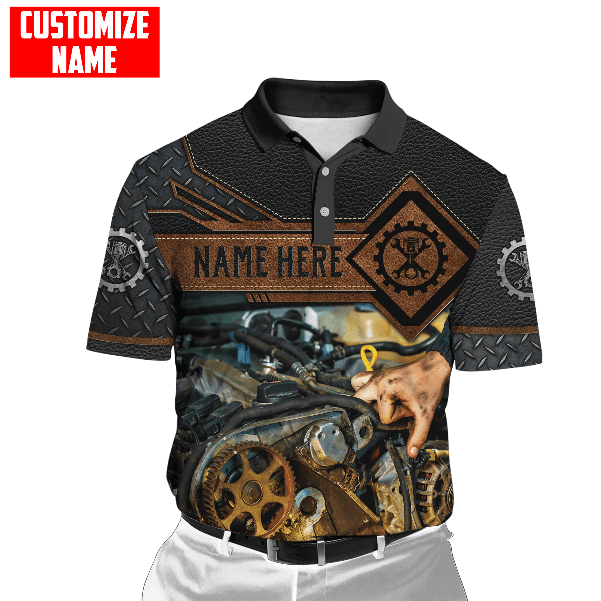 Personalized Name Mechanic Shirts Leather Metal Pattern