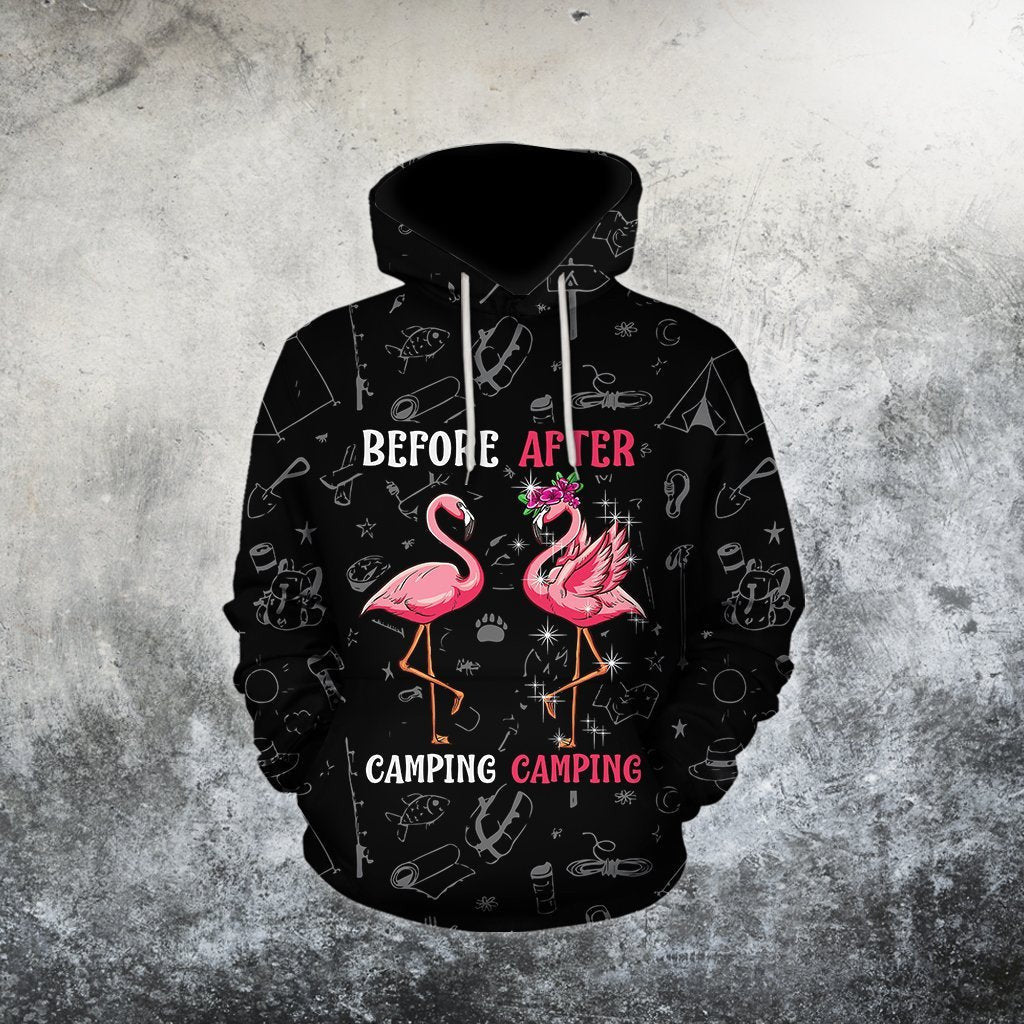 Beautiful All Over Printed Flamingo Before And After Camping Hoodie MH-MEI