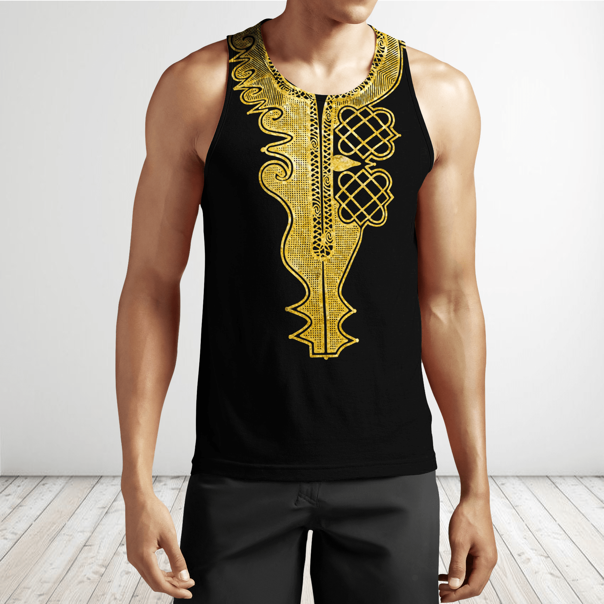 African Golden Dashiki Pattern D Over Printed Unisex Deluxe Hoodie ML