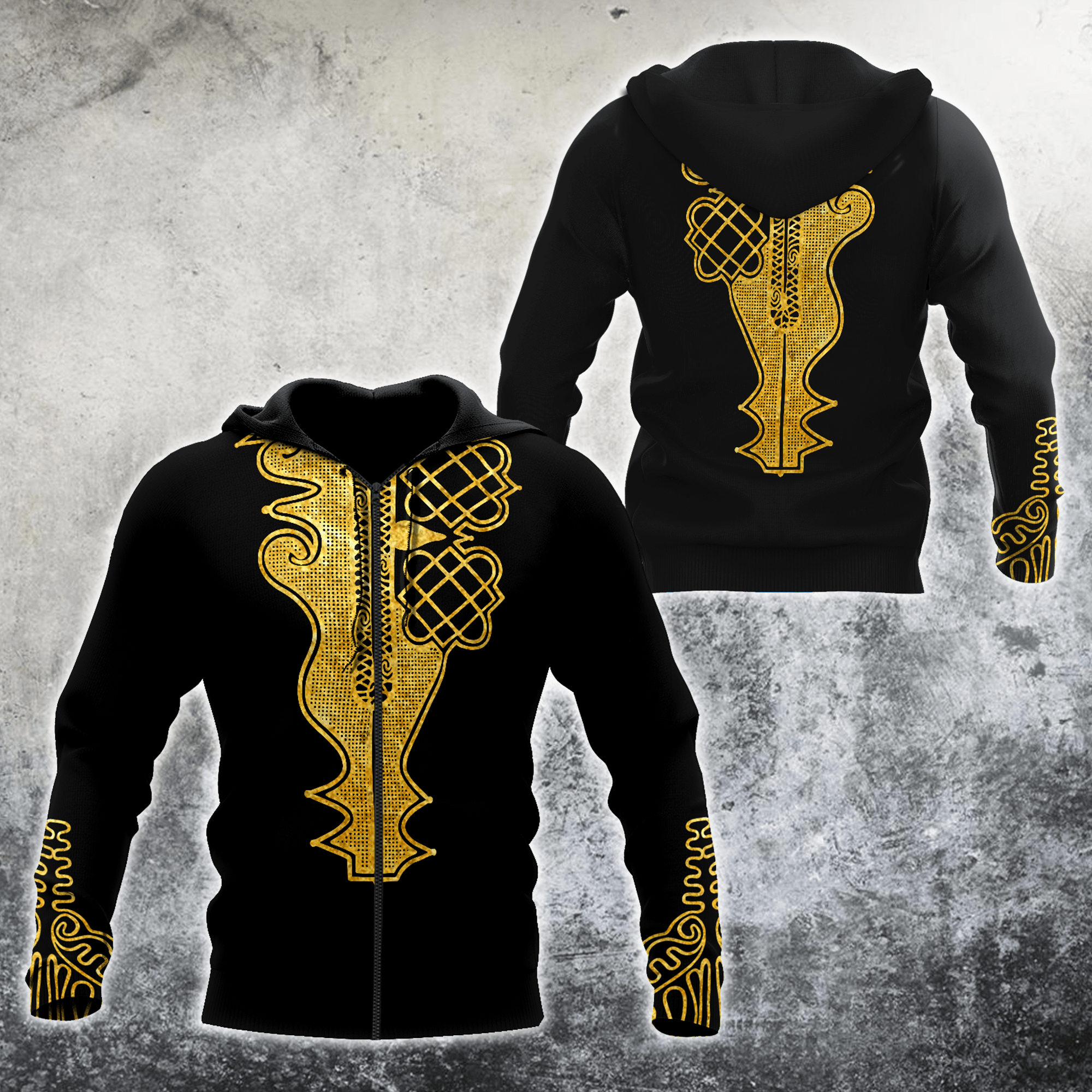 African Golden Dashiki Pattern D Over Printed Unisex Deluxe Hoodie ML