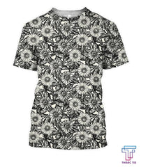 All Over Printing Black Sunflower Daisy Shirt