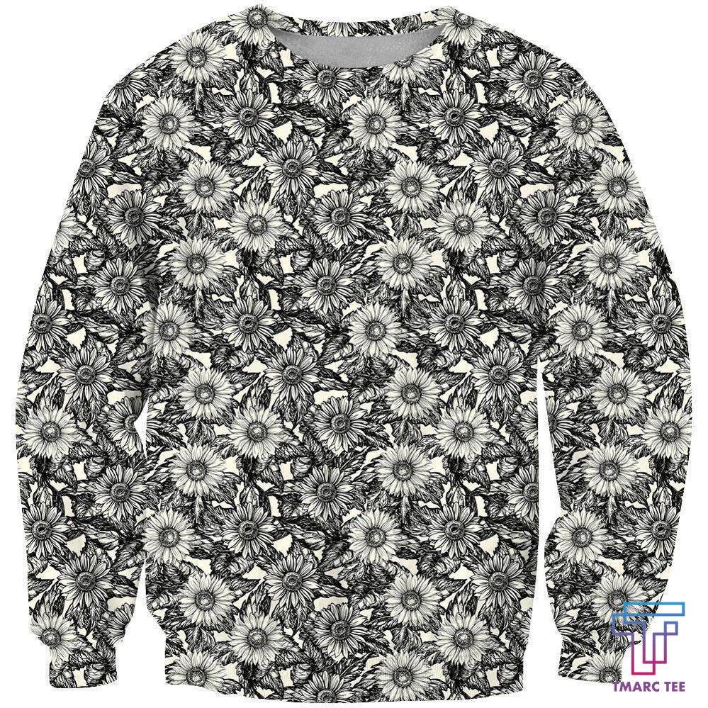 All Over Printing Black Sunflower Daisy Shirt